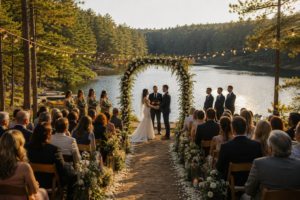 Outdoor wedding and event setup near Sparks Lake